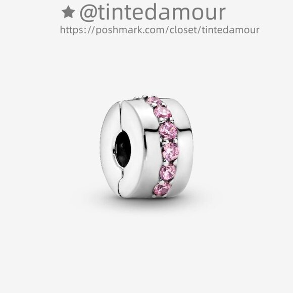 Pandora Pink Sparkling Row Clip Charm|Pendant - Picture 1 of 2